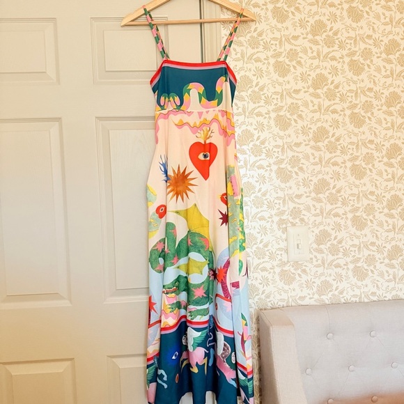 Whimsical Colorful Maxi Dress | Size Small | Linen Blend - Picture 5 of 5